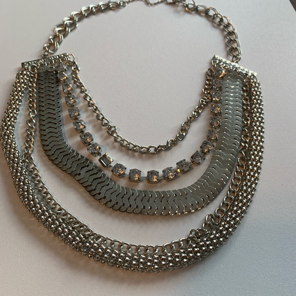 Dramatic Silver Tone Five Layered Bib Necklace - image 2